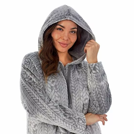 Plus Size Koolaburra By UGG Plush Hooded Zip Robe With Kangaroo Pocket Castlerock Grey 4 Plus Size Koolaburra By UGG Plush Hooded Zip Robe With Kangaroo Pocket Castlerock Grey - Image 4