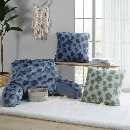 Koolaburra By UGG Fleur Faux Fur Throw Pillow Aqua Gray 4 Koolaburra By UGG Fleur Faux Fur Throw Pillow Aqua Gray - Image 4