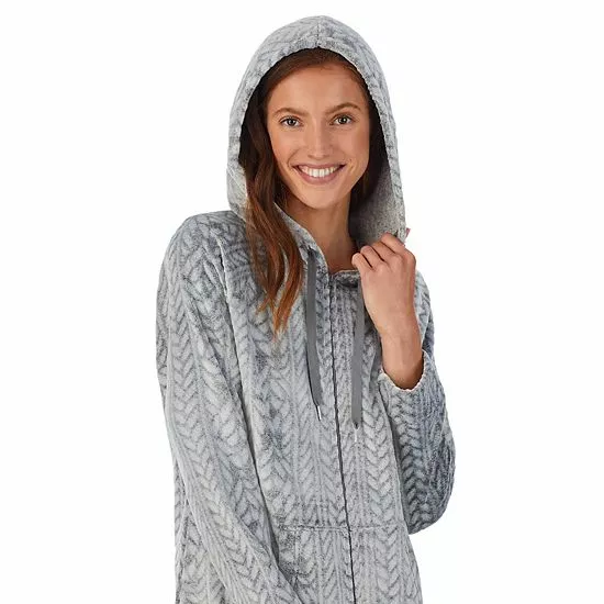 Women's Koolaburra By UGG Plush Hooded Zip Robe With Kangaroo Pocket Old Rose 4 Women's Koolaburra By UGG Plush Hooded Zip Robe With Kangaroo Pocket Old Rose - Image 4