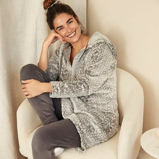 Women's Koolaburra By UGG Plush Hooded Zip Robe With Kangaroo Pocket Old Rose 5 Women's Koolaburra By UGG Plush Hooded Zip Robe With Kangaroo Pocket Old Rose - Image 5