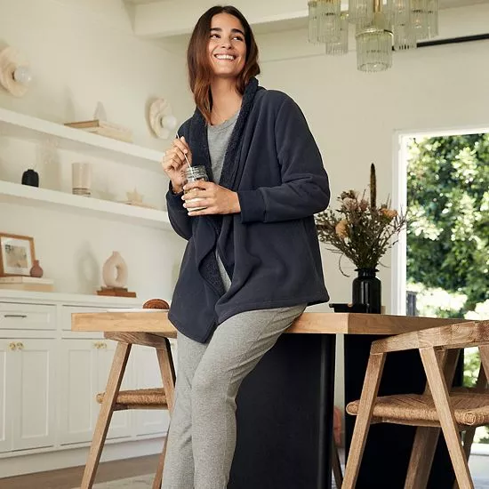 Women's Koolaburra By UGG Microfleece & Sherpa Open Cardigan Blue 3 Women's Koolaburra By UGG Microfleece & Sherpa Open Cardigan Blue - Image 3