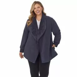Plus Size Koolaburra By UGG Microfleece & Sherpa Open Cardigan Black